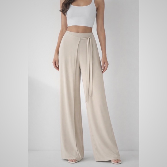 Zara Pants - ZARA Beige Wrap Style Palazzo Wide Leg Pants XL Resortwear Party Vacation 101-02
